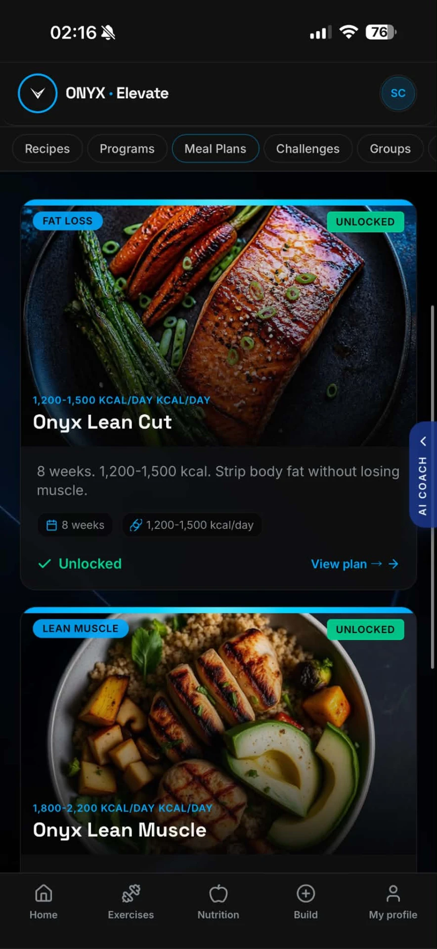 Onyx Elevate meal plans for fat loss and lean muscle