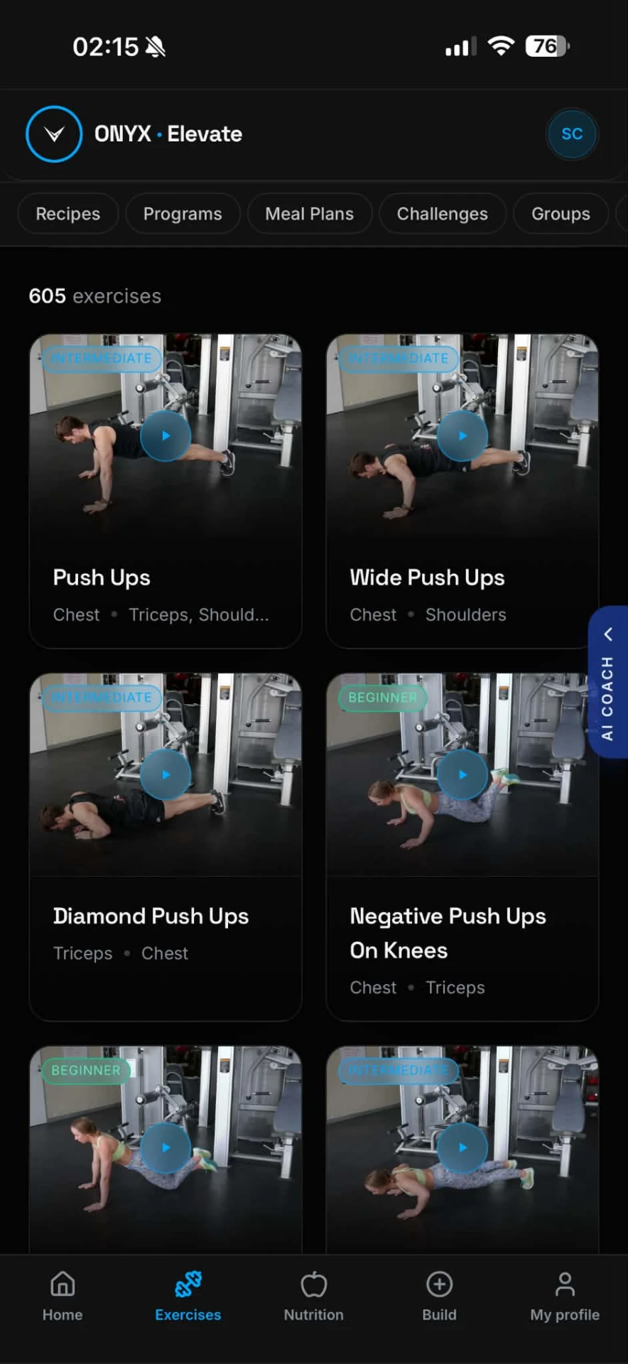 Onyx Elevate exercise library with video tutorials